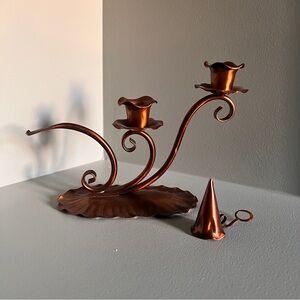 Whimsical Copper Petal Candle Holder with Snuffer